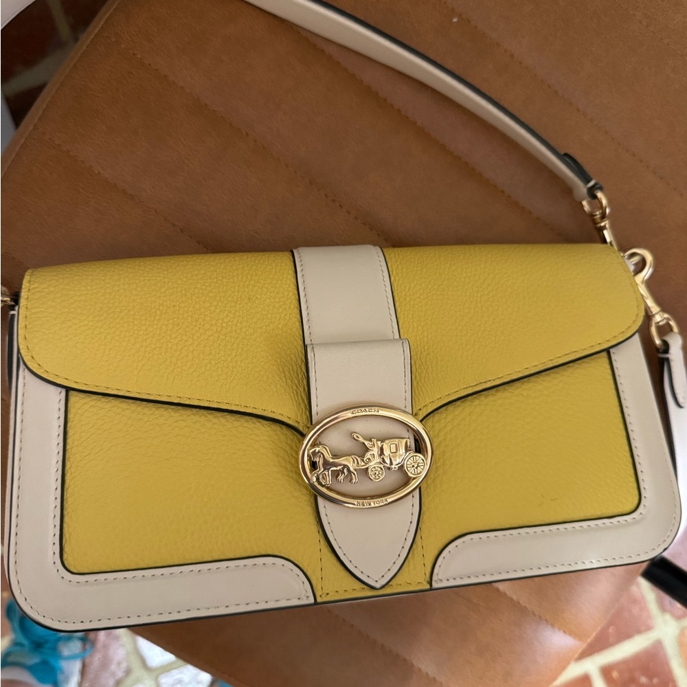 Coach Yellow and Cream Leather Shoulder Bag